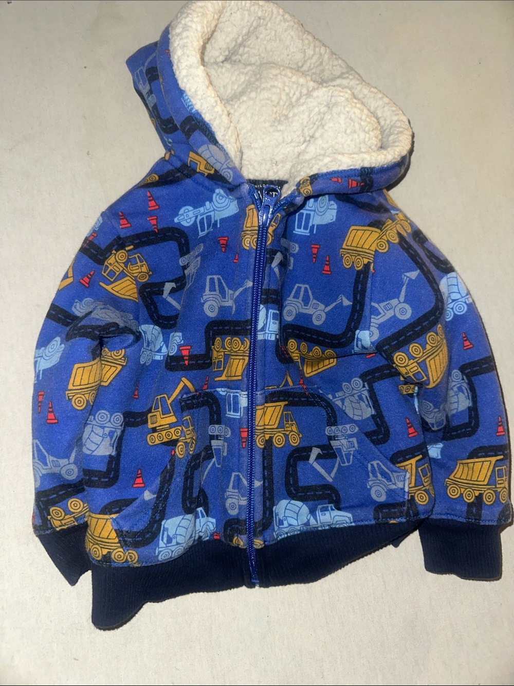 Kids Size 18-24M Place Blue Construction Print Fleece Hoodie
